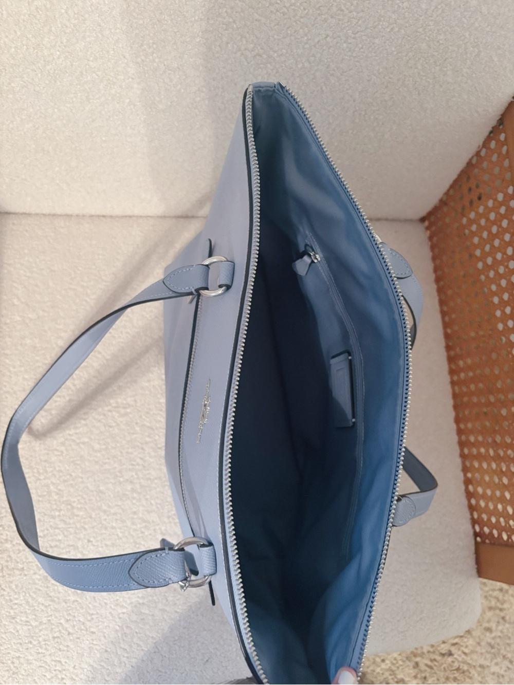 COACH Slate Blue Leather Gallery Tote with Front Zip Pocket - Picture 4 of 6